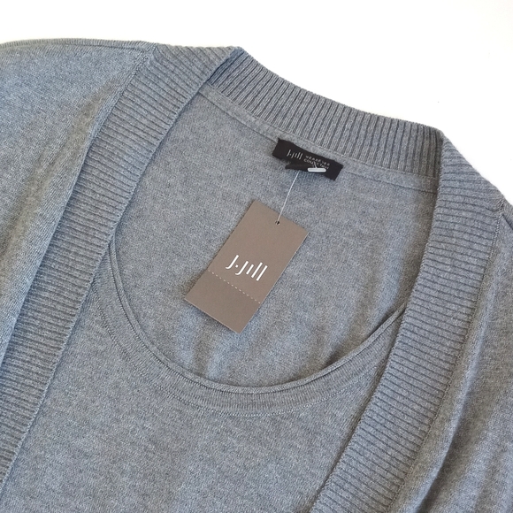 J.Jill Elegant Gray Women's Silk Blend Sweater Cardigan W/ Built In Tank Top XL - Picture 2 of 8